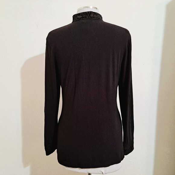 Talbots Petites Sequins Top Long Sleeve Black Color Size S - Picture 2 of 12